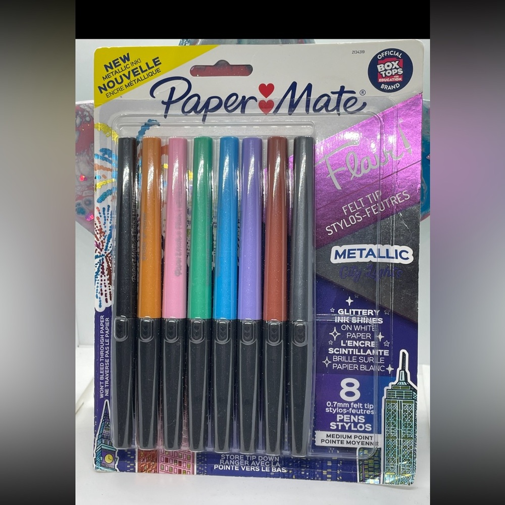 Paper❤️Mate 8ct. Flair Felt Tip Pens, Metallic City Lights Medium Point